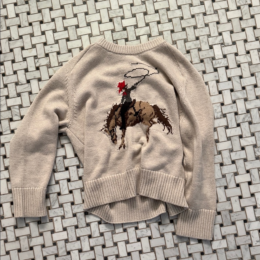 Abercrombie & Fitch Beige Crewneck Sweater with Cowboy Intarsia